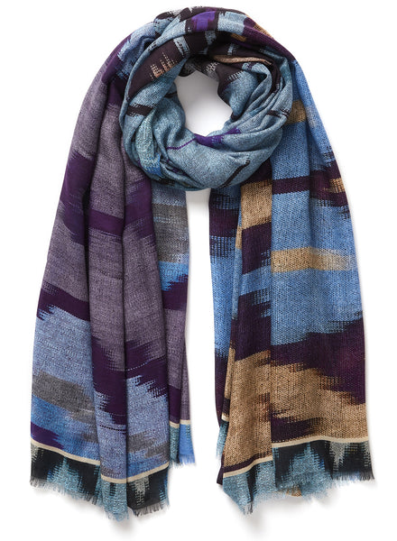 JANE CARR 230111-1101 The Ikat Wrap - Modal - Cashmere - col. Aegean - Tied