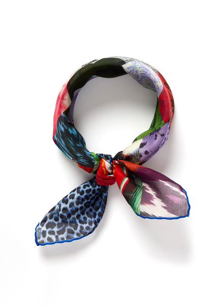 JANE CARR 230146B-7007 The Chaos Neckerchief - Cotton - Silk - col. Blue - Tied 