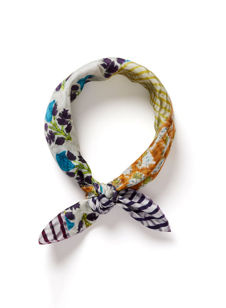 JANE CARR 230146C-0233 The Block Print Neckerchief - Silk Twill - col. Opal - Tied