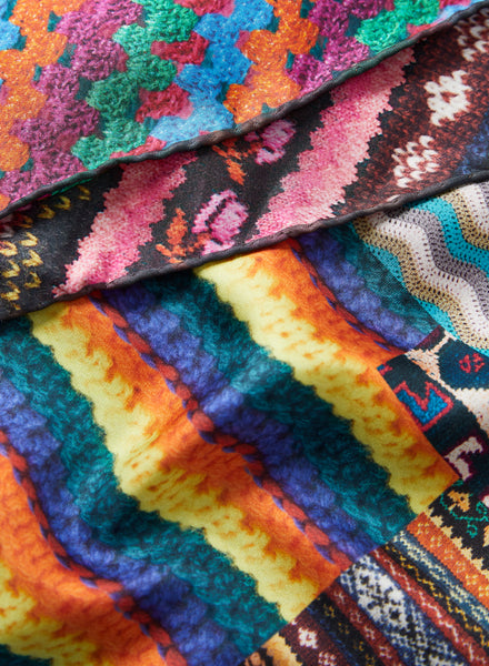 JANE CARR - THE CROCHET SQUARE - Bright multicolour printed silk twill scarf - detail