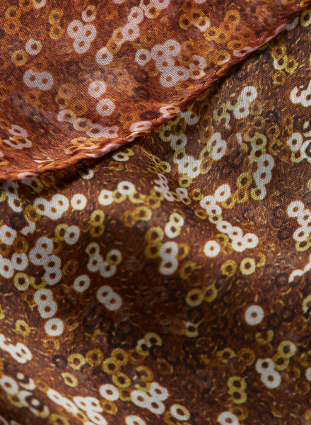 JANE CARR - THE OPERA SCARF - Tonal brown printed silk voile scarf - detail