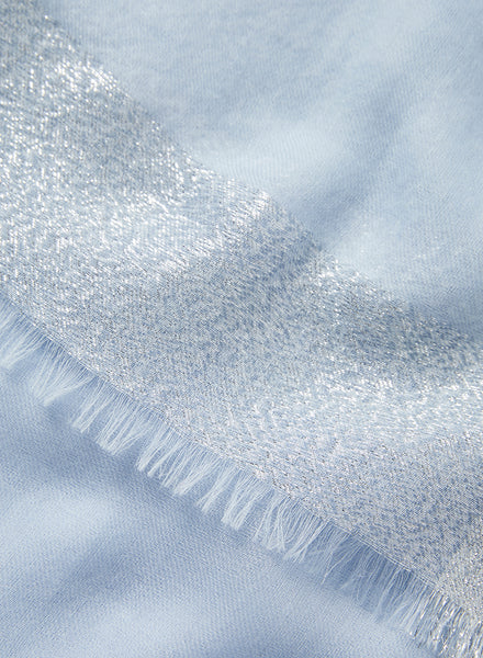 JANE CARR - THE ARGENT WRAP - Pale blue pure cashmere scarf with silver metallic border - detail