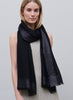 JANE CARR - THE ARGENT WRAP - Black pure cashmere scarf with dark silver metallic border - model 2