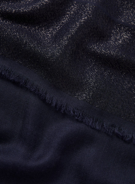 JANE CARR - THE TANGO SCARF - Navy pure cashmere scarf with black metallic stripes - detail