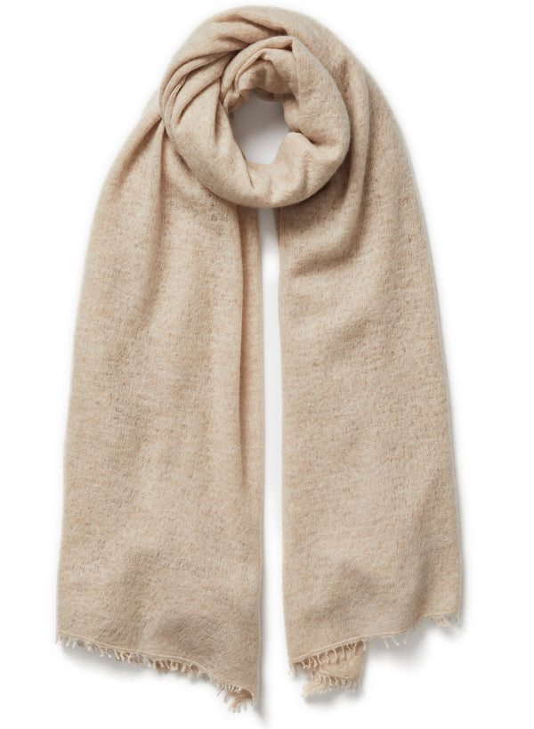 JANE CARR - THE LUXE - Warm beige oversized pure cashmere knit wrap - tied