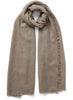 JANE CARR, THE FRAY SCARF - Taupe woven pure cashmere scarf - tied