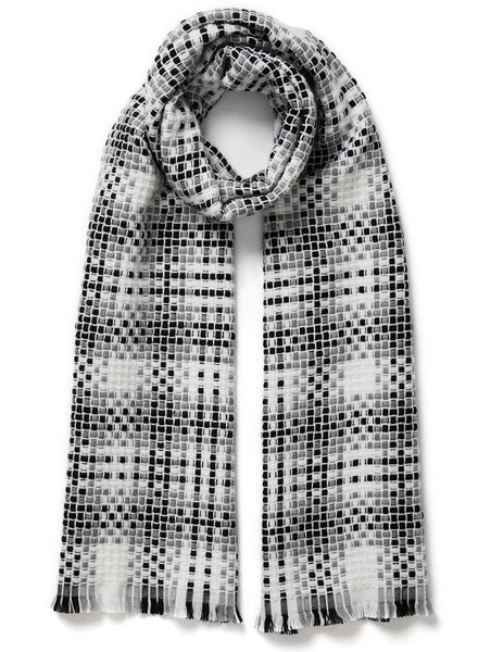 JANE CARR, THE PLAID SCARF - Monochrome checked wool and cashmere scarf - tied