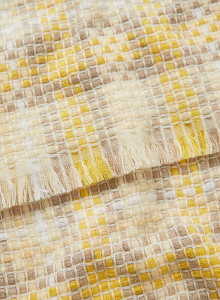 JANE CARR, THE PLAID SCARF - Yellow and neutral checked wool and cashmere scarf - detail