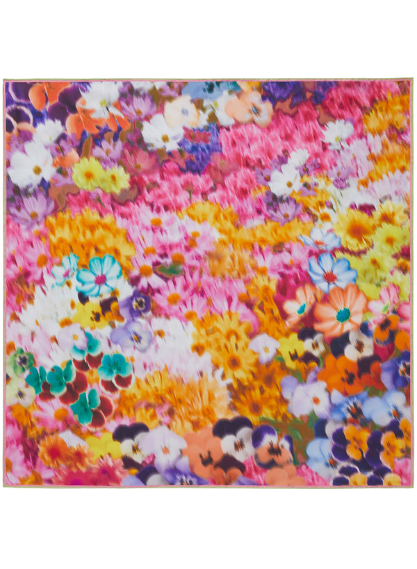 THE JARDINIER FOULARD - Bright multicolour printed silk twill scarf - flat