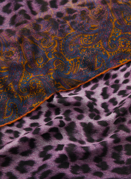 THE MEDINA SQUARE - Purple multicolour printed modal and cashmere scarf