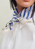 THE BRETON NECKERCHIEF - Blue and stone printed cotton and silk scarf - model 2