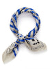 THE BRETON NECKERCHIEF - Blue and stone printed cotton and silk scarf - tied