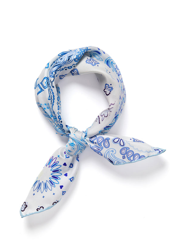 JANE CARR 240146B-0228 – The Hankie Neckerchief – Silk Twill – Col. Delft - Tied