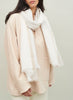 THE SOLITAIRE - White and beige striped cashmere and linen scarf with silver Lurex - model