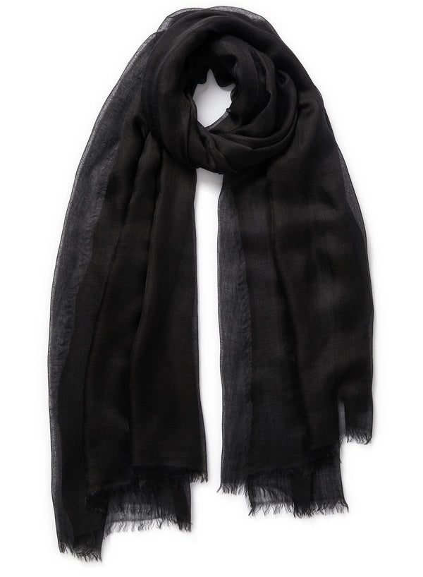 THE CLOUD - Black sheer modal and cashmere-blend wrap - tied