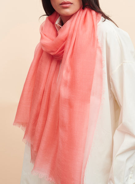 THE CLOUD - Coral pink sheer modal and cashmere-blend wrap - tied