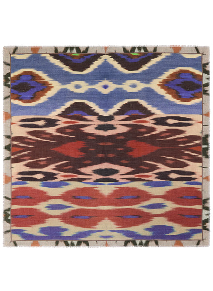 THE IKAT SQUARE - Red and blue multicolour printed modal and cashmere scarf - Flat