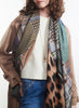 THE PATCH WRAP - Neutral multicolour printed modal and cashmere scarf - Model