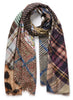 THE PATCH WRAP - Neutral multicolour printed modal and cashmere scarf - Tied