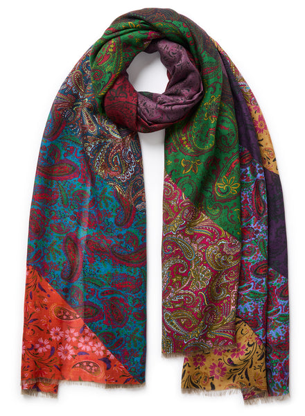 THE PAISLEY WRAP - Multicolour printed modal and cashmere scarf - Tied