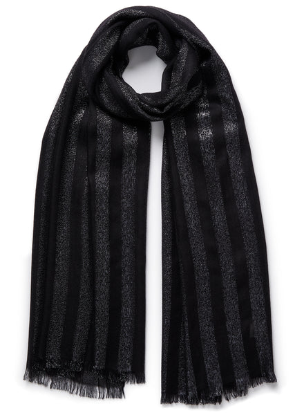 THE SKYLINE - Black cashmere scarf with silver stripes - Tied