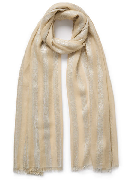 THE SKYLINE - Ecru cashmere scarf with silver stripes - Tied