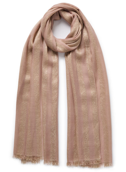 THE SKYLINE - Pink cashmere scarf with gold stripes - Tied