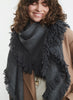 THE CHALET SQUARE - Dark grey fringed pure cashmere scarf - Model