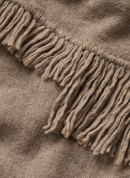 THE CHALET SQUARE - Taupe fringed pure cashmere scarf - Detail