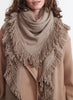 THE CHALET SQUARE - Taupe fringed pure cashmere scarf - Model