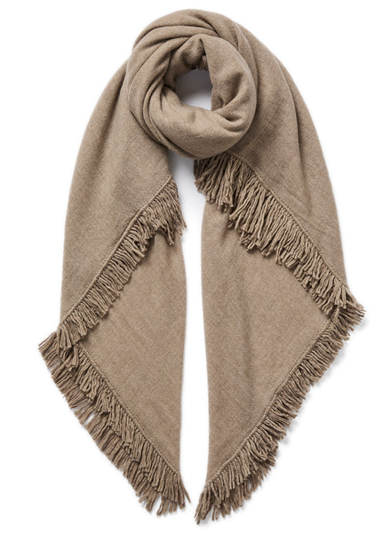 THE CHALET SQUARE - Taupe fringed pure cashmere scarf - Tied