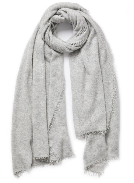 JANE CARR The Luxe in Mist, pale grey oversized cashmere knit wrap – tied