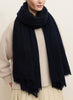 JANE CARR, THE LUXE - Navy oversized cashmere knit wrap - female model