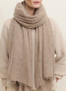 JANE CARR The Luxe in Taupe, taupe oversized pure cashmere knit wrap - model