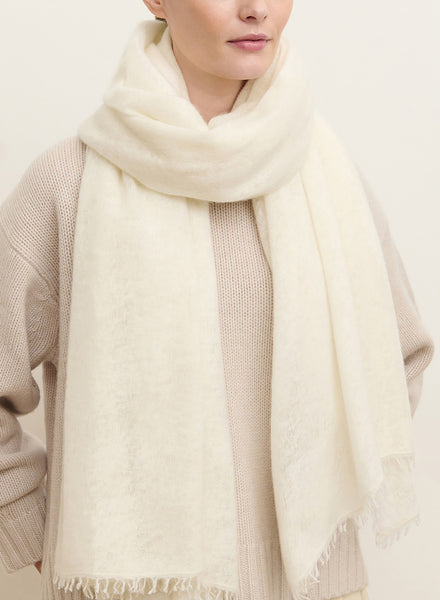 THE LUXE - White oversized cashmere knit wrap - model
