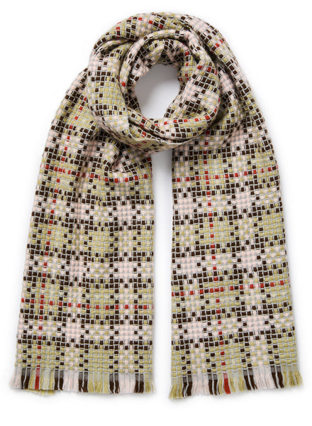 THE PLAID SCARF - Green, pink and red checked wool and cashmere scarf - Tied