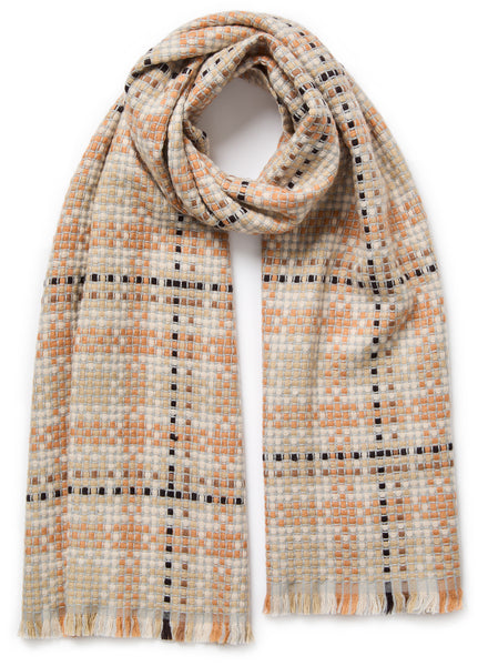 THE PLAID SCARF - Tan neutral checked wool and cashmere scarf - Tied