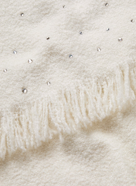 THE KRUG - White bouclé cashmere scarf with Swarovski crystals - Detail