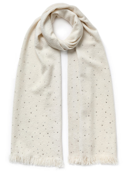 THE KRUG - White bouclé cashmere scarf with Swarovski crystals - Tied