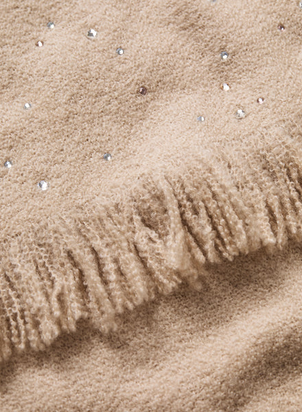 THE KRUG - Pale pink bouclé cashmere scarf with Swarovski crystals - Detail