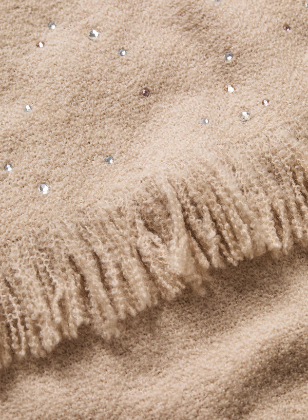 THE KRUG - Pale pink bouclé cashmere scarf with Swarovski crystals - Detail