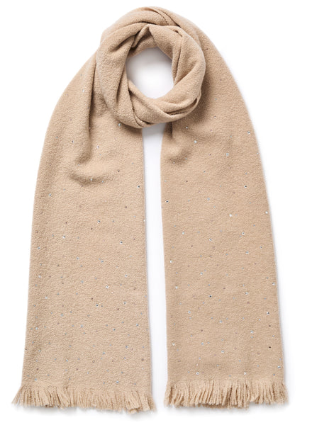 THE KRUG - Pale pink bouclé cashmere scarf with Swarovski crystals - Tied