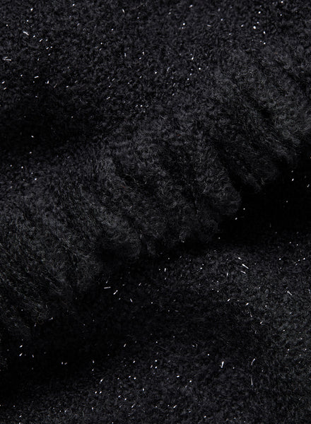 THE GLACIALE - Black bouclé cashmere scarf with silver Lurex - Detail