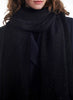 THE GLACIALE - Black bouclé cashmere scarf with silver Lurex - Model