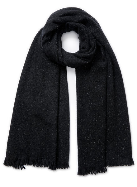 THE GLACIALE - Black bouclé cashmere scarf with silver Lurex - Tied