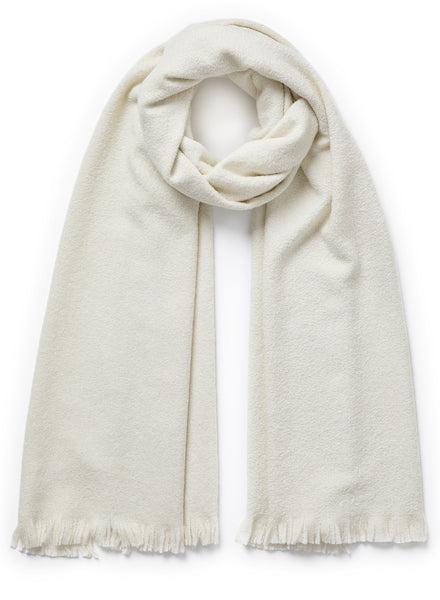 THE GLACIALE - White bouclé cashmere scarf with silver Lurex - Tied