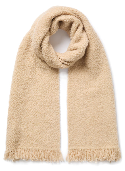 THE TEDDY SCARF - Warm beige textured wool cashmere scarf - Tied