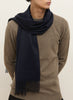 THE ARNO SCARF - Navy pure cashmere fringed scarf - male model