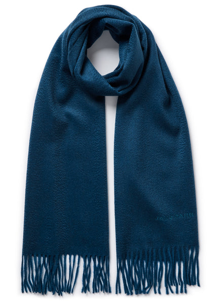 THE ARNO SCARF - Azure blue pure cashmere fringed scarf - Tied