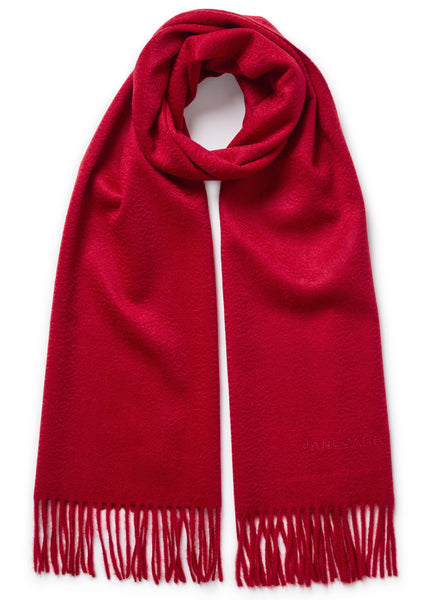 THE ARNO SCARF - Carmine red pure cashmere fringed scarf - Tied